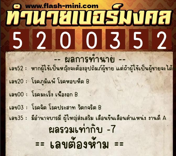 ทำนายเบอร์มงคล 0XX-5200352 ทำนายเบอร์มงคล หมายเลข 069-520035 ทำนายเบอร์มงคล 0XX-5200352 ทำนายเบอร์มงคล หมายเลข 069-520035