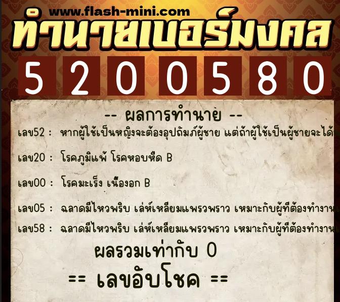 ทำนายเบอร์มงคล 0XX-5200580 ทำนายเบอร์มงคล หมายเลข 065-520058 ทำนายเบอร์มงคล 0XX-5200580 ทำนายเบอร์มงคล หมายเลข 065-520058