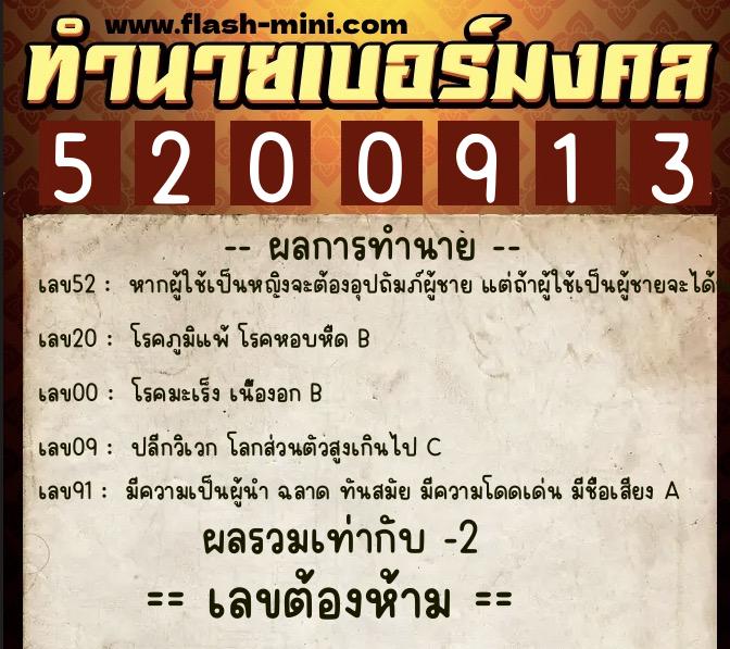 ทำนายเบอร์มงคล 0XX-5200913 ทำนายเบอร์มงคล หมายเลข 069-520091 ทำนายเบอร์มงคล 0XX-5200913 ทำนายเบอร์มงคล หมายเลข 069-520091