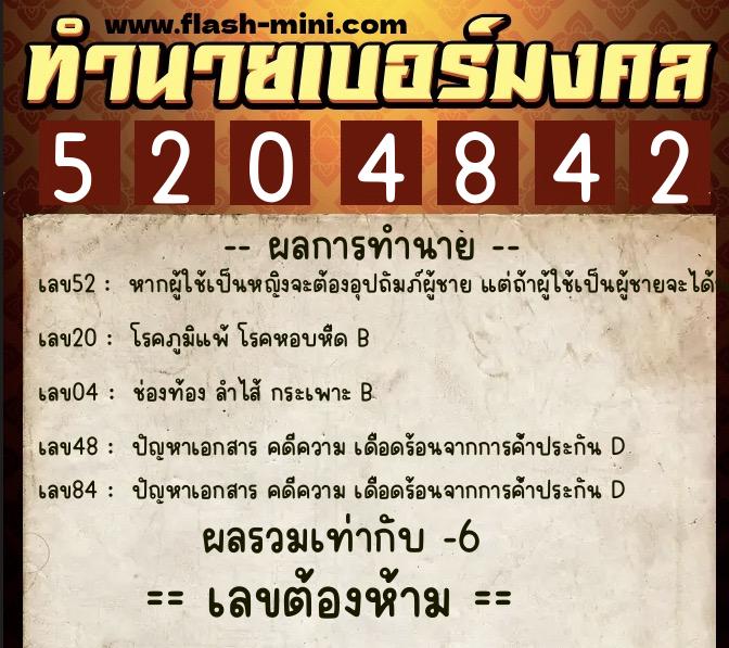 ทำนายเบอร์มงคล 0XX-5204842 ทำนายเบอร์มงคล หมายเลข 069-520484 ทำนายเบอร์มงคล 0XX-5204842 ทำนายเบอร์มงคล หมายเลข 069-520484