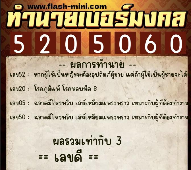 ทำนายเบอร์มงคล 0XX-5205060 ทำนายเบอร์มงคล หมายเลข 060-520506 ทำนายเบอร์มงคล 0XX-5205060 ทำนายเบอร์มงคล หมายเลข 060-520506