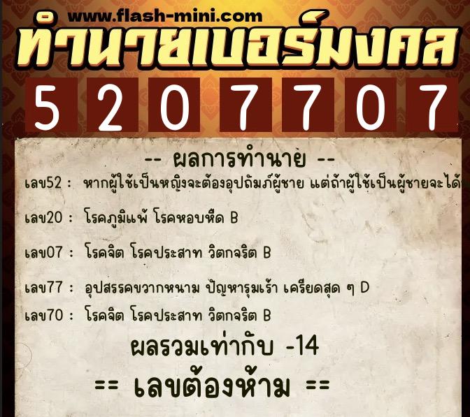 ทำนายเบอร์มงคล 0XX-5207707 ทำนายเบอร์มงคล หมายเลข 089-520770 ทำนายเบอร์มงคล 0XX-5207707 ทำนายเบอร์มงคล หมายเลข 089-520770