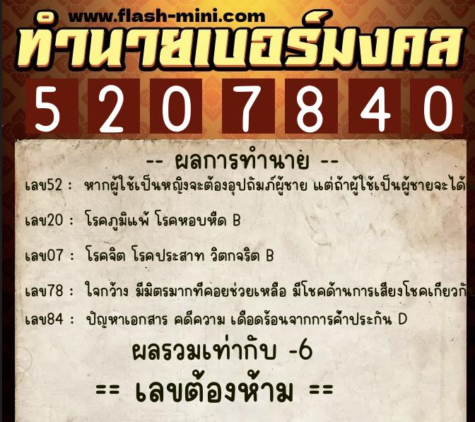 ทำนายเบอร์มงคล 0XX-5207840 ทำนายเบอร์มงคล หมายเลข 065-520784 ทำนายเบอร์มงคล 0XX-5207840 ทำนายเบอร์มงคล หมายเลข 065-520784