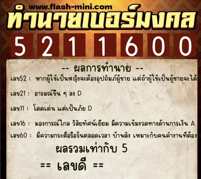 ทำนายเบอร์มงคล 0XX-5211600 ทำนายเบอร์มงคล หมายเลข 068-521160 ทำนายเบอร์มงคล 0XX-5211600 ทำนายเบอร์มงคล หมายเลข 068-521160