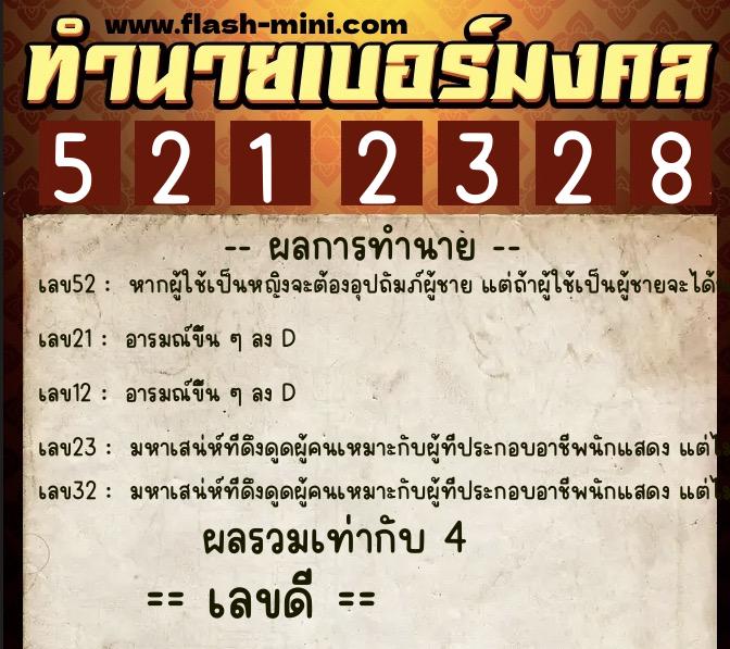 ทำนายเบอร์มงคล 0XX-5212328  ทำนายเบอร์มงคล หมายเลข 062-521232 