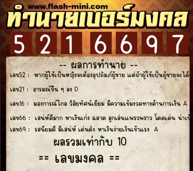 ทำนายเบอร์มงคล 0XX-5216697 ทำนายเบอร์มงคล หมายเลข 062-521669 ทำนายเบอร์มงคล 0XX-5216697 ทำนายเบอร์มงคล หมายเลข 062-521669