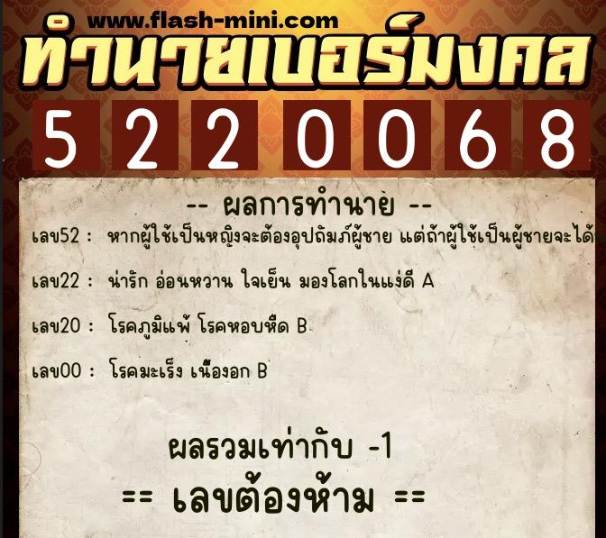 ทำนายเบอร์มงคล 0XX-5220068 ทำนายเบอร์มงคล หมายเลข 086-522006 ทำนายเบอร์มงคล 0XX-5220068 ทำนายเบอร์มงคล หมายเลข 086-522006