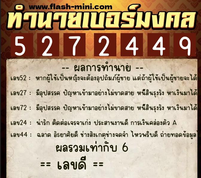 ทำนายเบอร์มงคล 0XX-5272449 ทำนายเบอร์มงคล หมายเลข 069-527244 ทำนายเบอร์มงคล 0XX-5272449 ทำนายเบอร์มงคล หมายเลข 069-527244