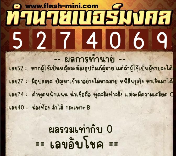 ทำนายเบอร์มงคล 0XX-5274069 ทำนายเบอร์มงคล หมายเลข 097-527406 ทำนายเบอร์มงคล 0XX-5274069 ทำนายเบอร์มงคล หมายเลข 097-527406