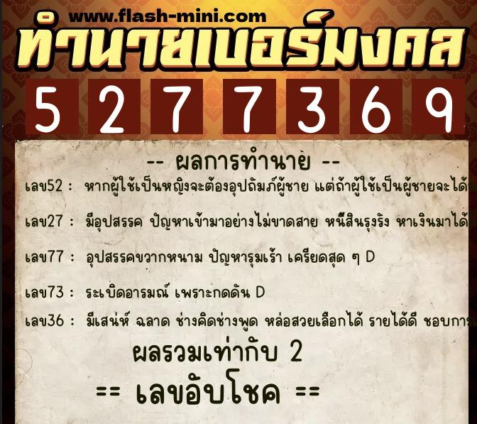 ทำนายเบอร์มงคล 0XX-5277369 ทำนายเบอร์มงคล หมายเลข 082-527736 ทำนายเบอร์มงคล 0XX-5277369 ทำนายเบอร์มงคล หมายเลข 082-527736