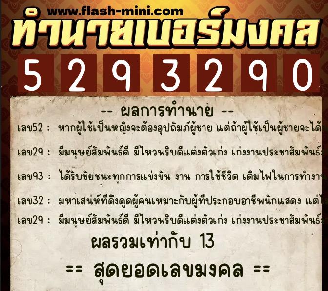 ทำนายเบอร์มงคล 0XX-5293290  ทำนายเบอร์มงคล หมายเลข 063-529329 