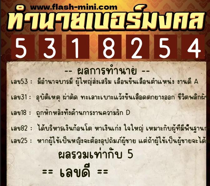 ทำนายเบอร์มงคล 0XX-5318254 ทำนายเบอร์มงคล หมายเลข 068-531825 ทำนายเบอร์มงคล 0XX-5318254 ทำนายเบอร์มงคล หมายเลข 068-531825