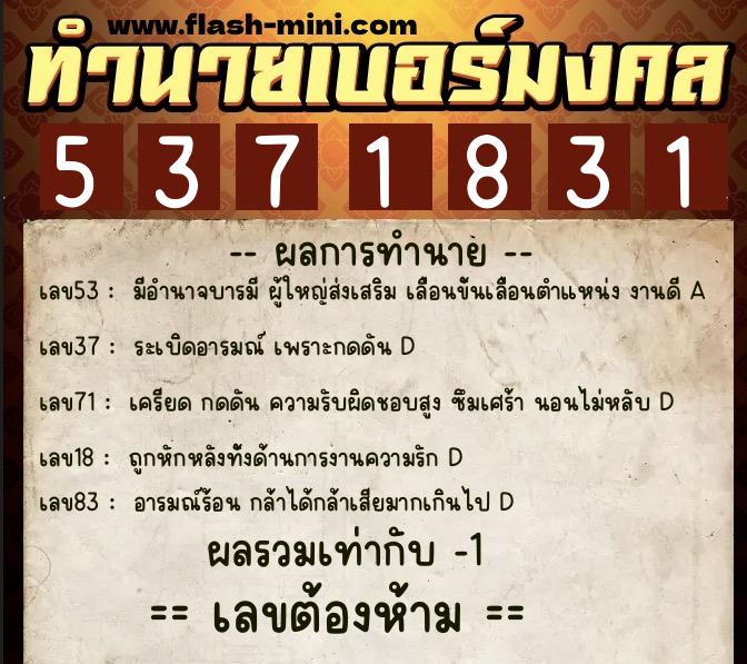 ทำนายเบอร์มงคล 0XX-5371831 ทำนายเบอร์มงคล หมายเลข 082-537183 ทำนายเบอร์มงคล 0XX-5371831 ทำนายเบอร์มงคล หมายเลข 082-537183