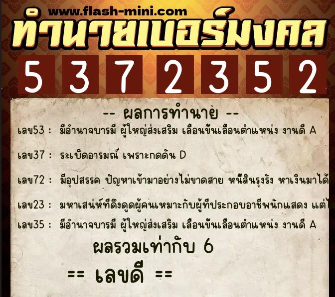 ทำนายเบอร์มงคล 0XX-5372352 ทำนายเบอร์มงคล หมายเลข 068-537235 ทำนายเบอร์มงคล 0XX-5372352 ทำนายเบอร์มงคล หมายเลข 068-537235