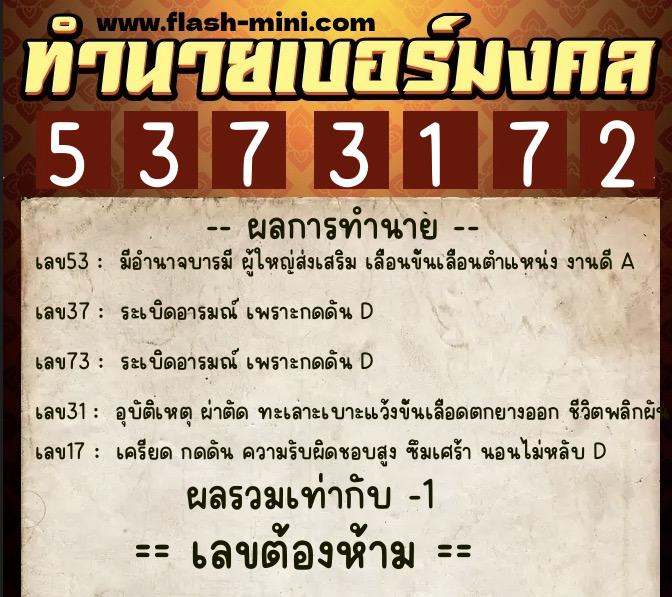 ทำนายเบอร์มงคล 0XX-5373172 ทำนายเบอร์มงคล หมายเลข 069-537317 ทำนายเบอร์มงคล 0XX-5373172 ทำนายเบอร์มงคล หมายเลข 069-537317