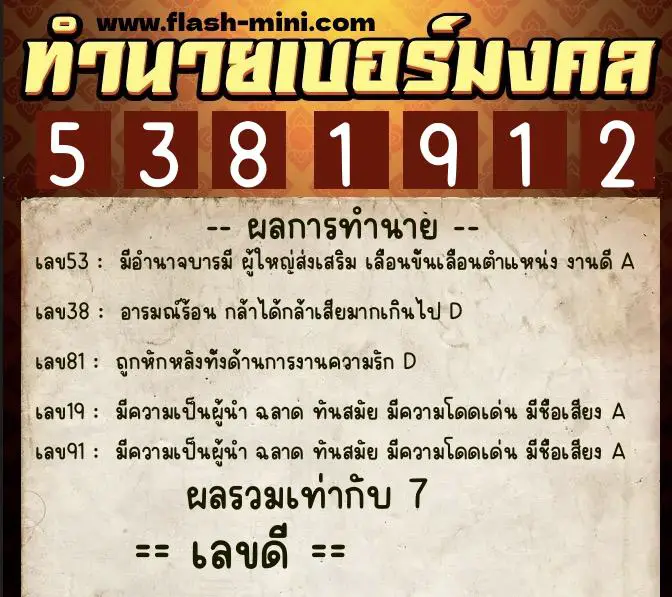 ทำนายเบอร์มงคล 0XX-5381912 ทำนายเบอร์มงคล หมายเลข 064-538191 ทำนายเบอร์มงคล 0XX-5381912 ทำนายเบอร์มงคล หมายเลข 064-538191