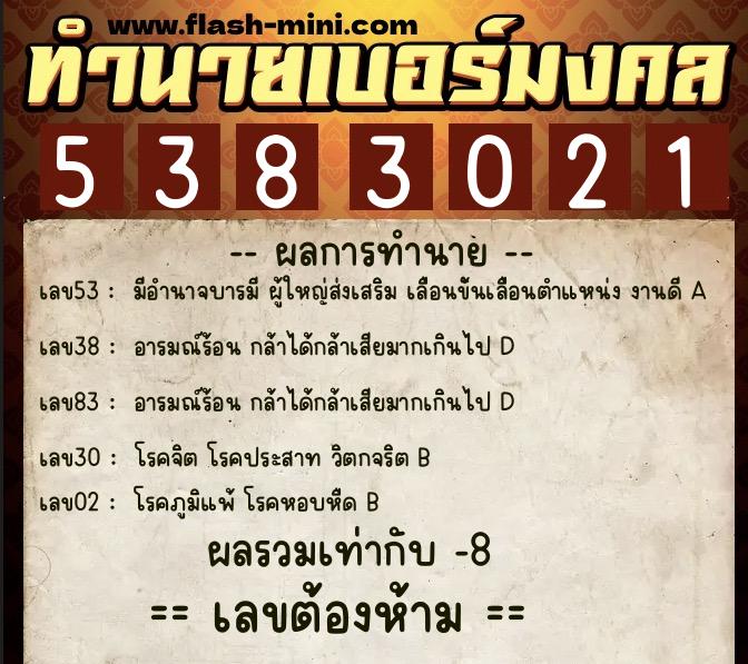 ทำนายเบอร์มงคล 0XX-5383021 ทำนายเบอร์มงคล หมายเลข 068-538302 ทำนายเบอร์มงคล 0XX-5383021 ทำนายเบอร์มงคล หมายเลข 068-538302