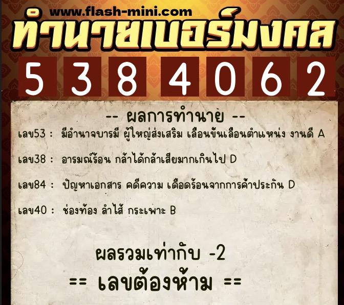 ทำนายเบอร์มงคล 0XX-5384062 ทำนายเบอร์มงคล หมายเลข 091-538406 ทำนายเบอร์มงคล 0XX-5384062 ทำนายเบอร์มงคล หมายเลข 091-538406