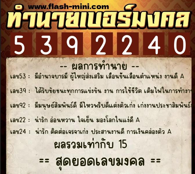 ทำนายเบอร์มงคล 0XX-5392240 ทำนายเบอร์มงคล หมายเลข 069-539224 ทำนายเบอร์มงคล 0XX-5392240 ทำนายเบอร์มงคล หมายเลข 069-539224