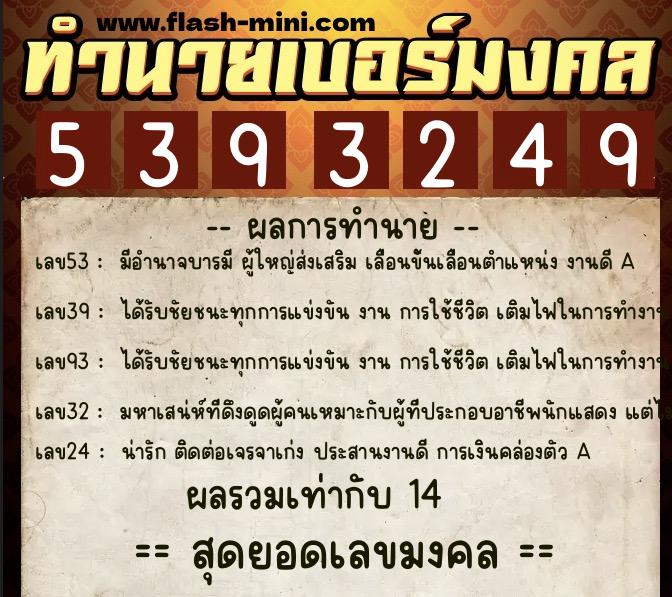 ทำนายเบอร์มงคล 0XX-5393249  ทำนายเบอร์มงคล หมายเลข 061-539324 