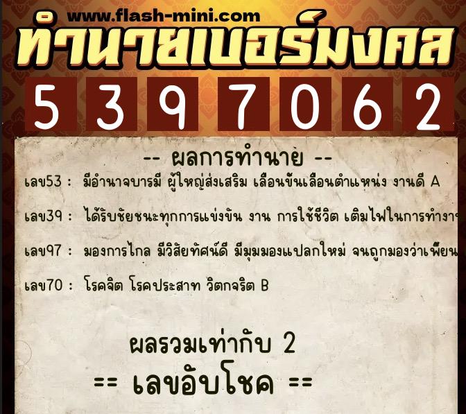 ทำนายเบอร์มงคล 0XX-5397062 ทำนายเบอร์มงคล หมายเลข 094-539706 ทำนายเบอร์มงคล 0XX-5397062 ทำนายเบอร์มงคล หมายเลข 094-539706