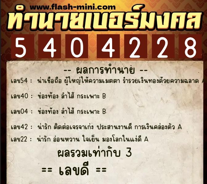 ทำนายเบอร์มงคล 0XX-5404228 ทำนายเบอร์มงคล หมายเลข 095-540422 ทำนายเบอร์มงคล 0XX-5404228 ทำนายเบอร์มงคล หมายเลข 095-540422