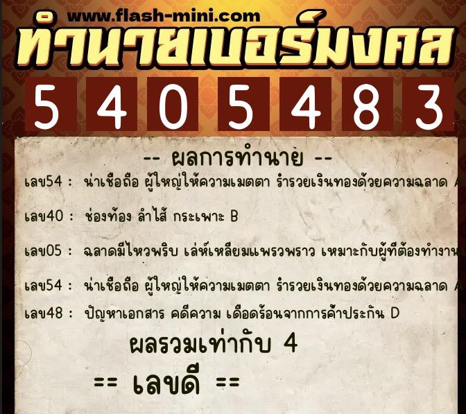 ทำนายเบอร์มงคล 0XX-5405483  ทำนายเบอร์มงคล หมายเลข 099-540548 