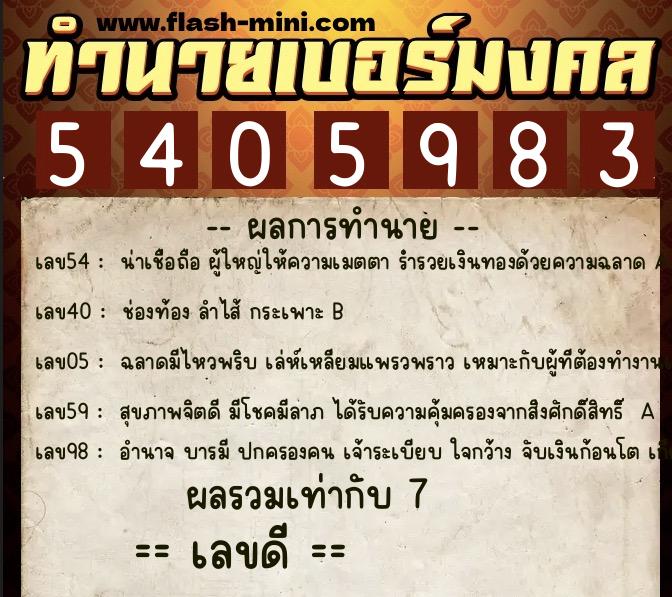 ทำนายเบอร์มงคล 0XX-5405983  ทำนายเบอร์มงคล หมายเลข 084-540598 