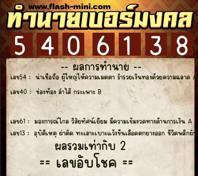 ทำนายเบอร์มงคล 0XX-5406138 ทำนายเบอร์มงคล หมายเลข 061-540613 ทำนายเบอร์มงคล 0XX-5406138 ทำนายเบอร์มงคล หมายเลข 061-540613