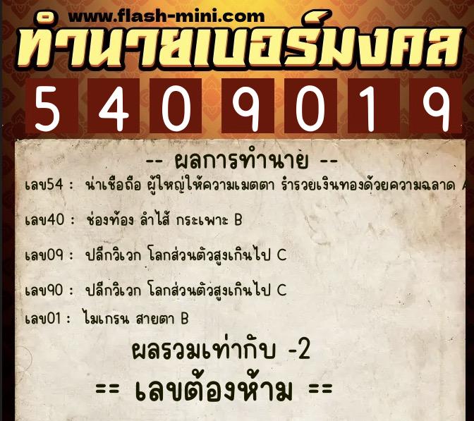 ทำนายเบอร์มงคล 0XX-5409019  ทำนายเบอร์มงคล หมายเลข 065-540901 
