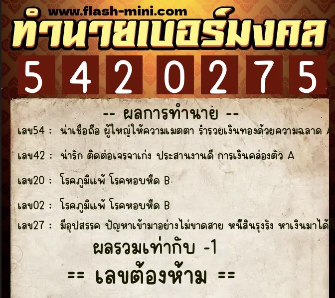 ทำนายเบอร์มงคล 0XX-5420275 ทำนายเบอร์มงคล หมายเลข 081-542027 ทำนายเบอร์มงคล 0XX-5420275 ทำนายเบอร์มงคล หมายเลข 081-542027