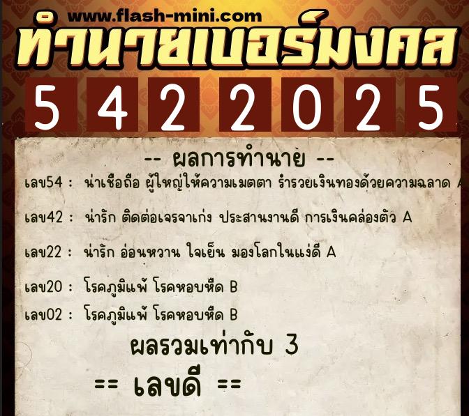 ทำนายเบอร์มงคล 0XX-5422025  ทำนายเบอร์มงคล หมายเลข 097-542202 