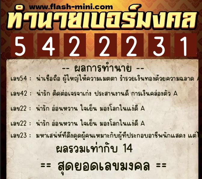 ทำนายเบอร์มงคล 0XX-5422231  ทำนายเบอร์มงคล หมายเลข 080-542223 