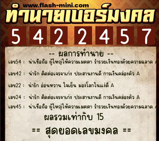 ทำนายเบอร์มงคล 0XX-5422457  ทำนายเบอร์มงคล หมายเลข 090-542245 