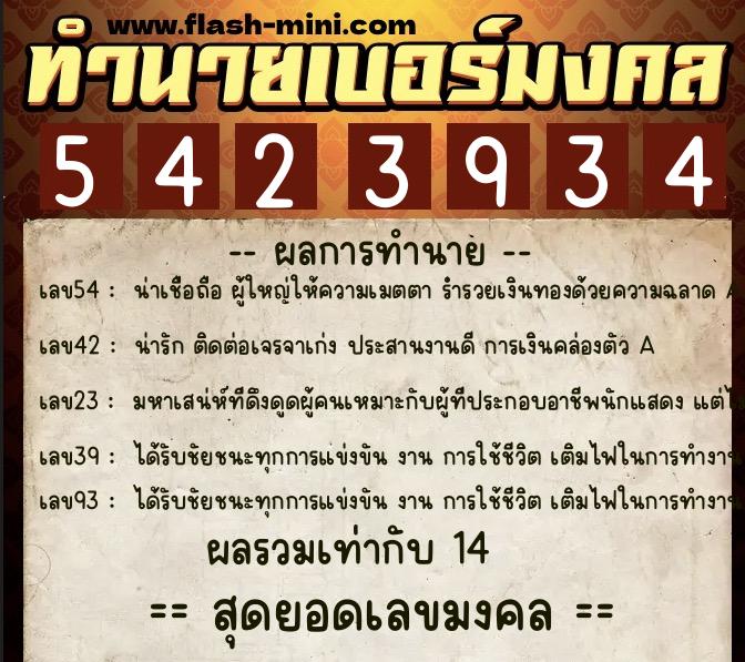 ทำนายเบอร์มงคล 0XX-5423934  ทำนายเบอร์มงคล หมายเลข 080-542393 