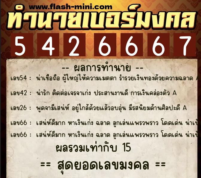 ทำนายเบอร์มงคล 0XX-5426667  ทำนายเบอร์มงคล หมายเลข 094-542666 