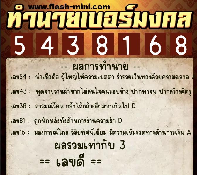 ทำนายเบอร์มงคล 0XX-5438168 ทำนายเบอร์มงคล หมายเลข 060-543816 ทำนายเบอร์มงคล 0XX-5438168 ทำนายเบอร์มงคล หมายเลข 060-543816