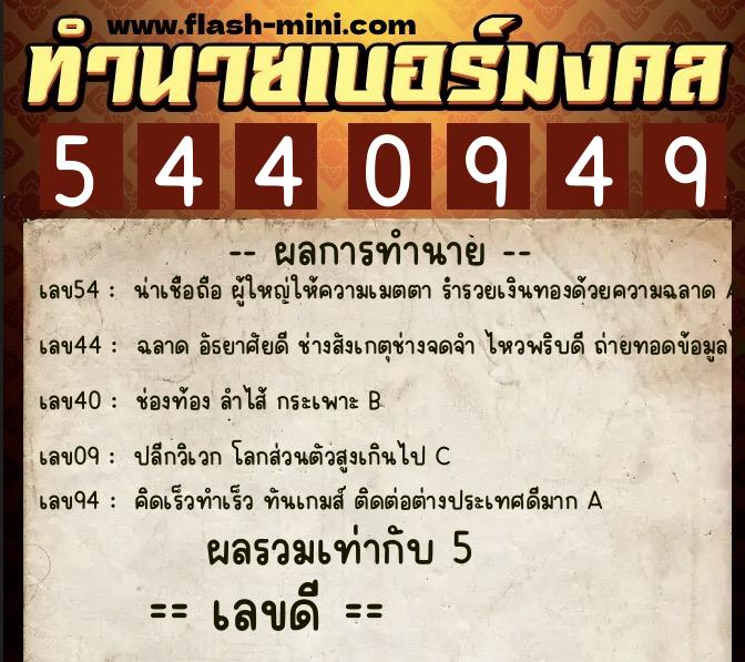 ทำนายเบอร์มงคล 0XX-5440949  ทำนายเบอร์มงคล หมายเลข 084-544094 