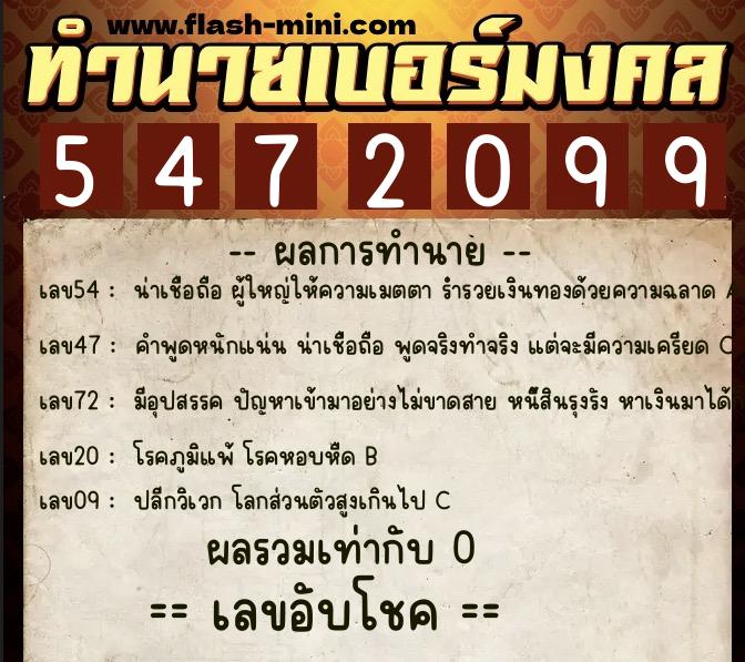 ทำนายเบอร์มงคล 0XX-5472099 ทำนายเบอร์มงคล หมายเลข 099-547209 ทำนายเบอร์มงคล 0XX-5472099 ทำนายเบอร์มงคล หมายเลข 099-547209