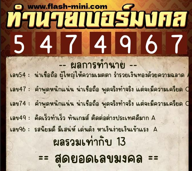 ทำนายเบอร์มงคล 0XX-5474967 ทำนายเบอร์มงคล หมายเลข 063-547496 ทำนายเบอร์มงคล 0XX-5474967 ทำนายเบอร์มงคล หมายเลข 063-547496