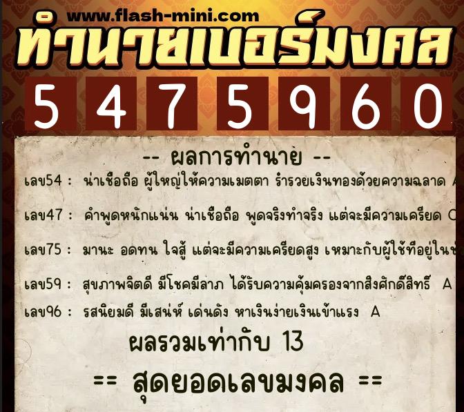 ทำนายเบอร์มงคล 0XX-5475960 ทำนายเบอร์มงคล หมายเลข 063-547596 ทำนายเบอร์มงคล 0XX-5475960 ทำนายเบอร์มงคล หมายเลข 063-547596