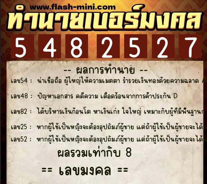 ทำนายเบอร์มงคล 0XX-5482527  ทำนายเบอร์มงคล หมายเลข 093-548252 