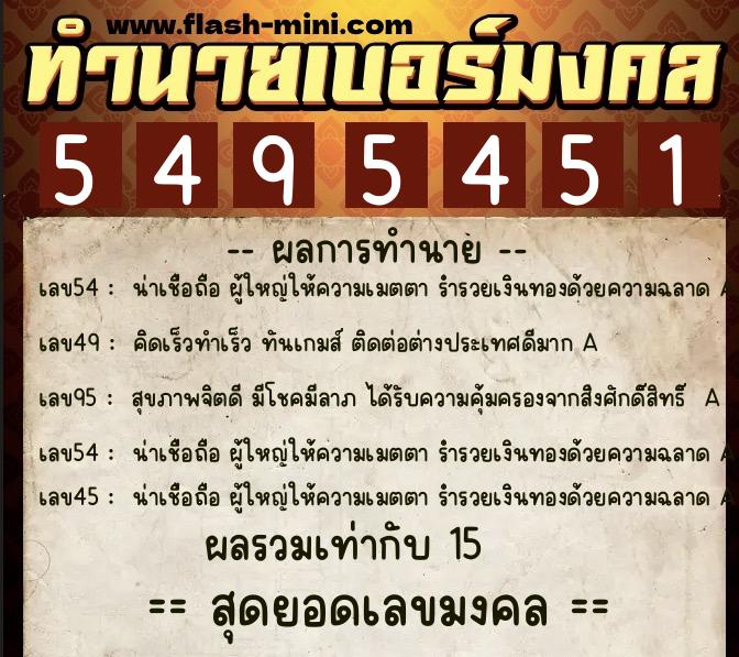 ทำนายเบอร์มงคล 0XX-5495451  ทำนายเบอร์มงคล หมายเลข 096-549545 