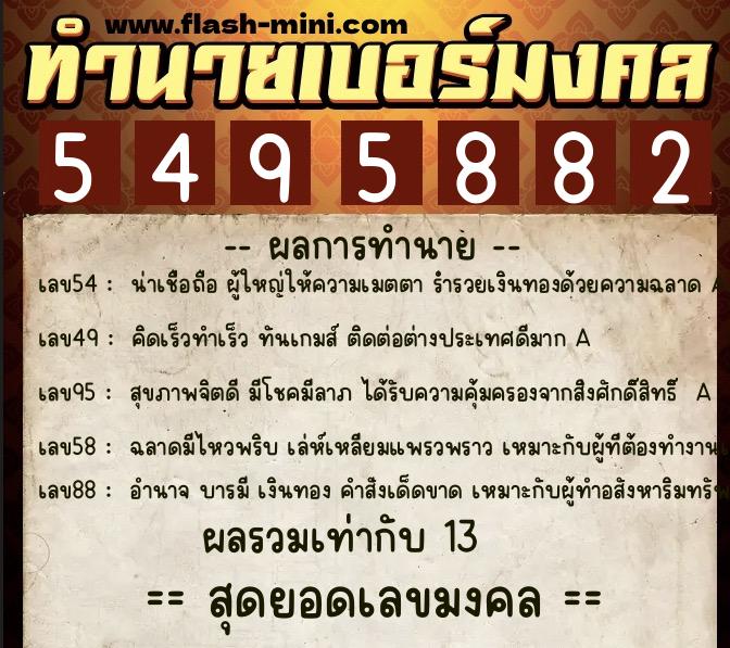 ทำนายเบอร์มงคล 0XX-5495882  ทำนายเบอร์มงคล หมายเลข 060-549588 