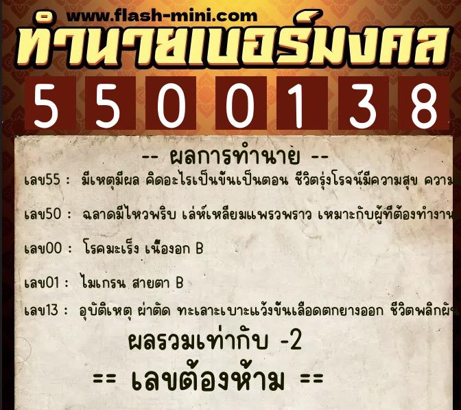 ทำนายเบอร์มงคล 0XX-5500138  ทำนายเบอร์มงคล หมายเลข 063-550013 