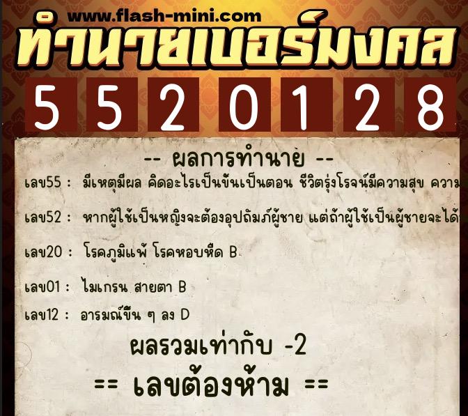 ทำนายเบอร์มงคล 0XX-5520128  ทำนายเบอร์มงคล หมายเลข 097-552012 