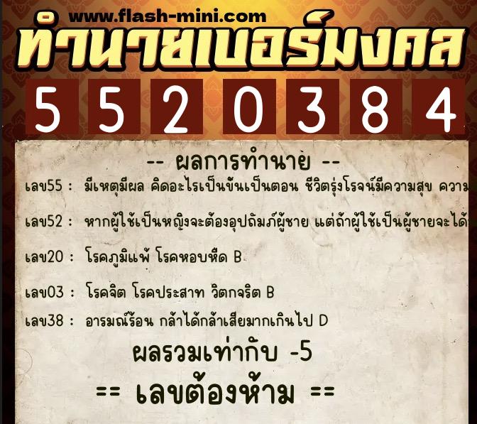 ทำนายเบอร์มงคล 0XX-5520384 ทำนายเบอร์มงคล หมายเลข 081-552038 ทำนายเบอร์มงคล 0XX-5520384 ทำนายเบอร์มงคล หมายเลข 081-552038