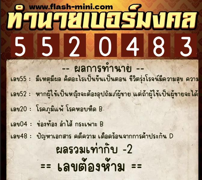 ทำนายเบอร์มงคล 0XX-5520483  ทำนายเบอร์มงคล หมายเลข 060-552048 