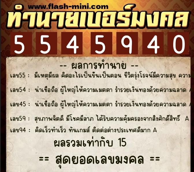 ทำนายเบอร์มงคล 0XX-5545940 ทำนายเบอร์มงคล หมายเลข 066-554594 ทำนายเบอร์มงคล 0XX-5545940 ทำนายเบอร์มงคล หมายเลข 066-554594