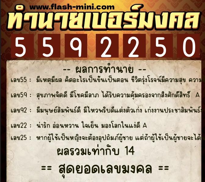 ทำนายเบอร์มงคล 0XX-5592250  ทำนายเบอร์มงคล หมายเลข 094-559225 
